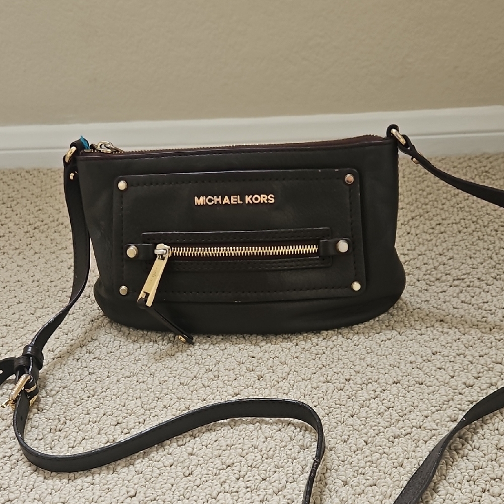 Michael Kors Chocolate Brown Leather Crossbody with Gold Hardware